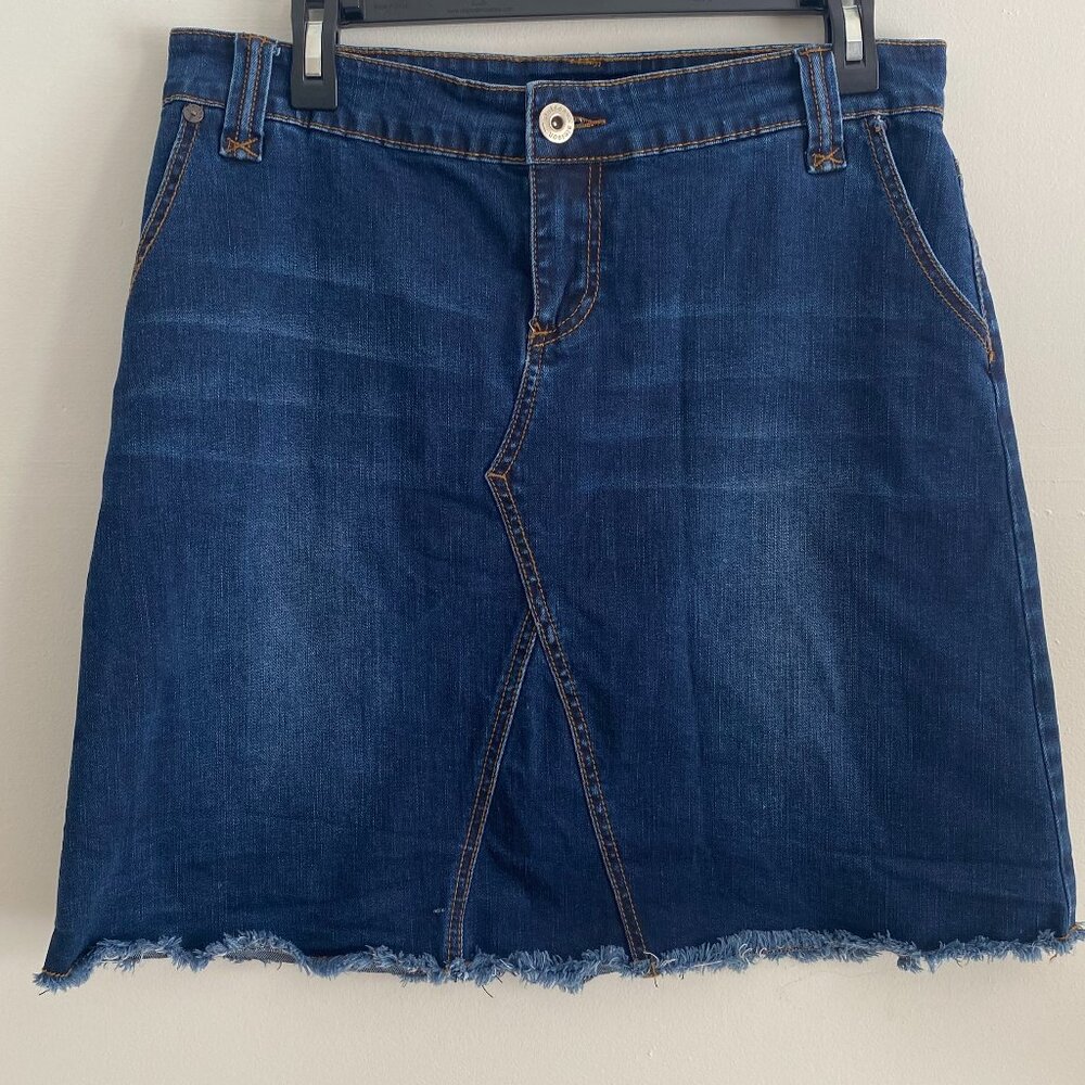 Stetson Western Denim Mini Skirt Fringed Hem SZ 8